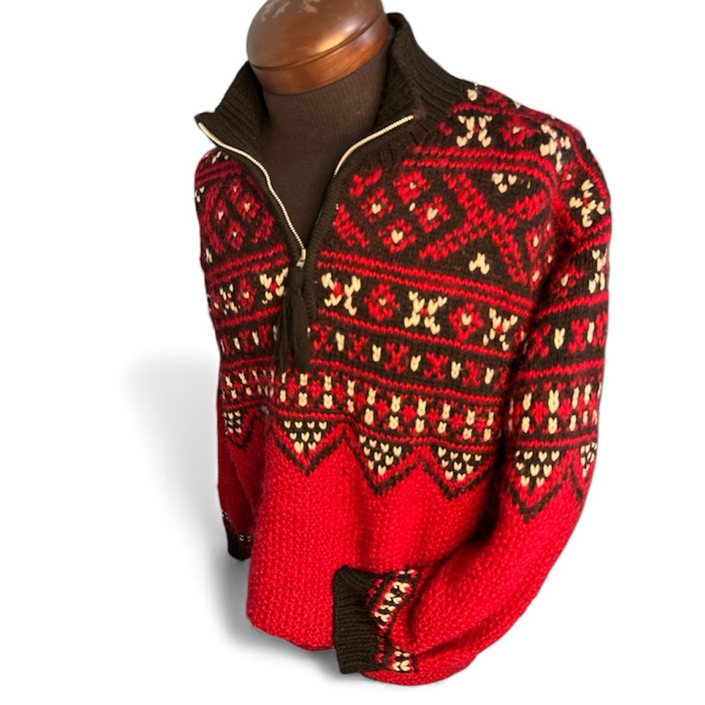Fair Isle Half-Zip Sweater Mens Nordic Ski Lodge Wool Blend Cold Weather Large - Picture 6 of 14